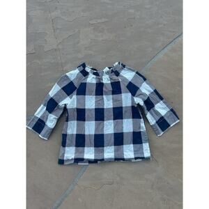 J.CREW Crewcuts Girls Blue Stewart Plaid Long Sleeve Top Size 8 Button Back